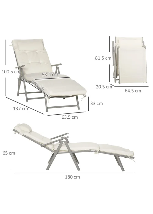 Outsunny Outdoor Patio Sun Lounger with Cushion - One Size Image 3