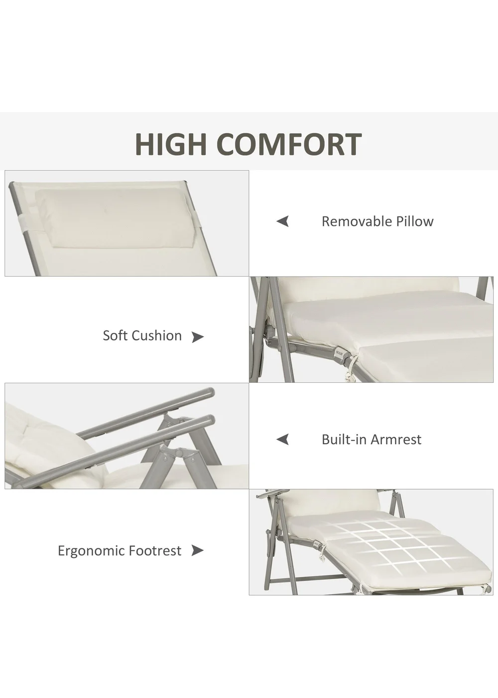 Outsunny Outdoor Patio Sun Lounger with Cushion - One Size Image 5