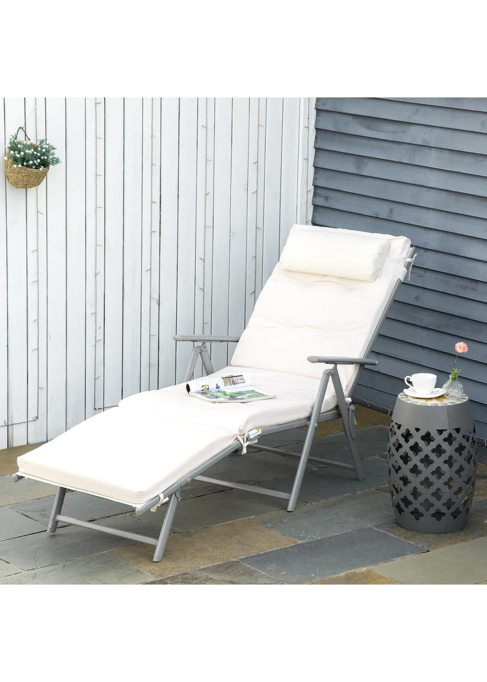 Outsunny Outdoor Patio Sun Lounger with Cushion - One Size Image 1