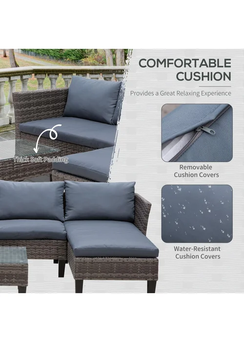 Outsunny 3 Pcs Garden Sofa PE Rattan Set - Grey - One Size Image 5