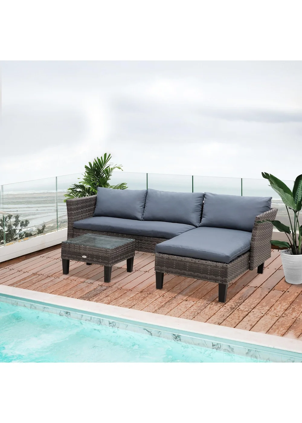 Outsunny 3 Pcs Garden Sofa PE Rattan Set - Grey - One Size Image 1