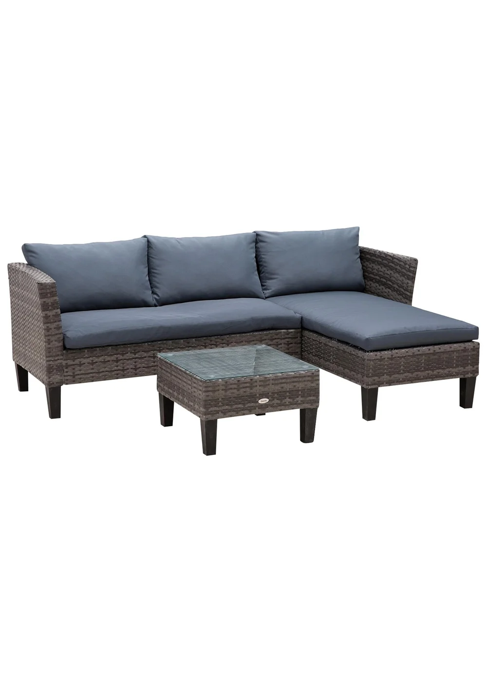 Outsunny 3 Pcs Garden Sofa PE Rattan Set - Grey - One Size Image 2
