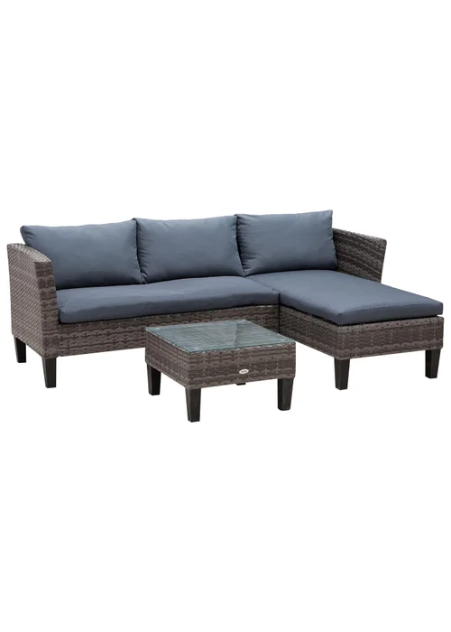 Outsunny 3 Pcs Garden Sofa PE Rattan Set - Grey - One Size Image 2