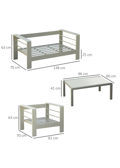Outsunny 4 PCs Aluminium Garden Furniture Set with Thick Padded Cushion - One Size Image 3