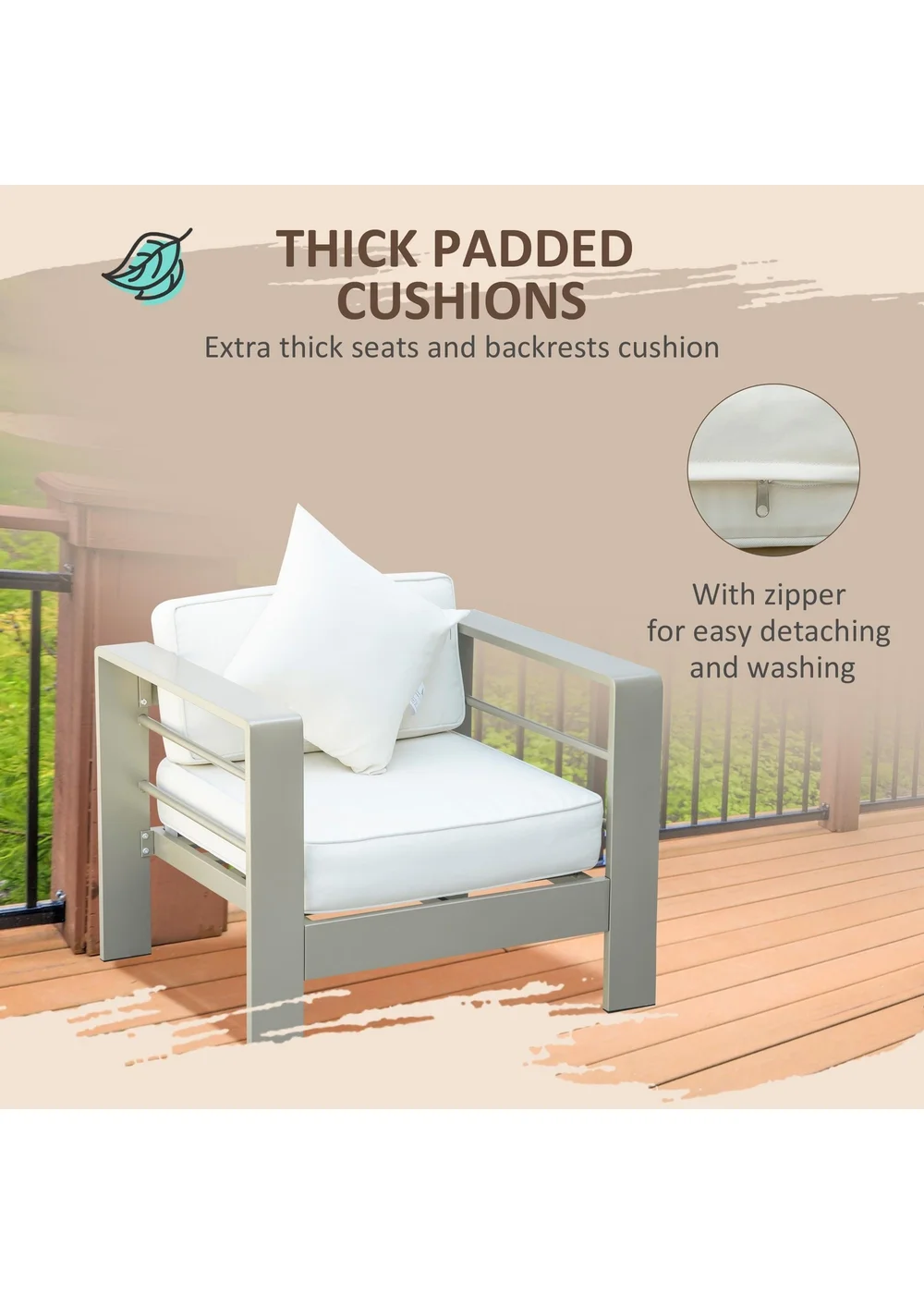 Outsunny 4 PCs Aluminium Garden Furniture Set with Thick Padded Cushion - One Size Image 5
