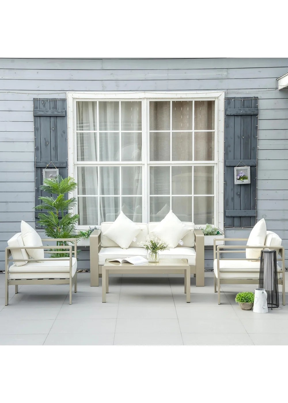 Outsunny 4 PCs Aluminium Garden Furniture Set with Thick Padded Cushion - One Size Image 1