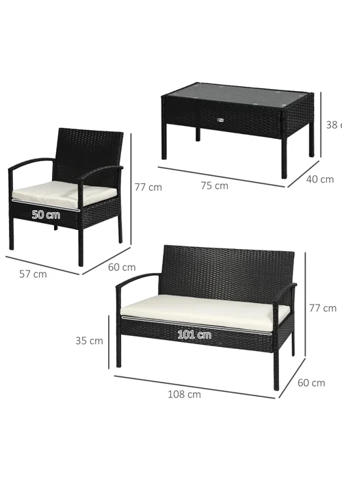 Outsunny 4 Pieces Outdoor PE Rattan Corner Sofa - One Size Image 3