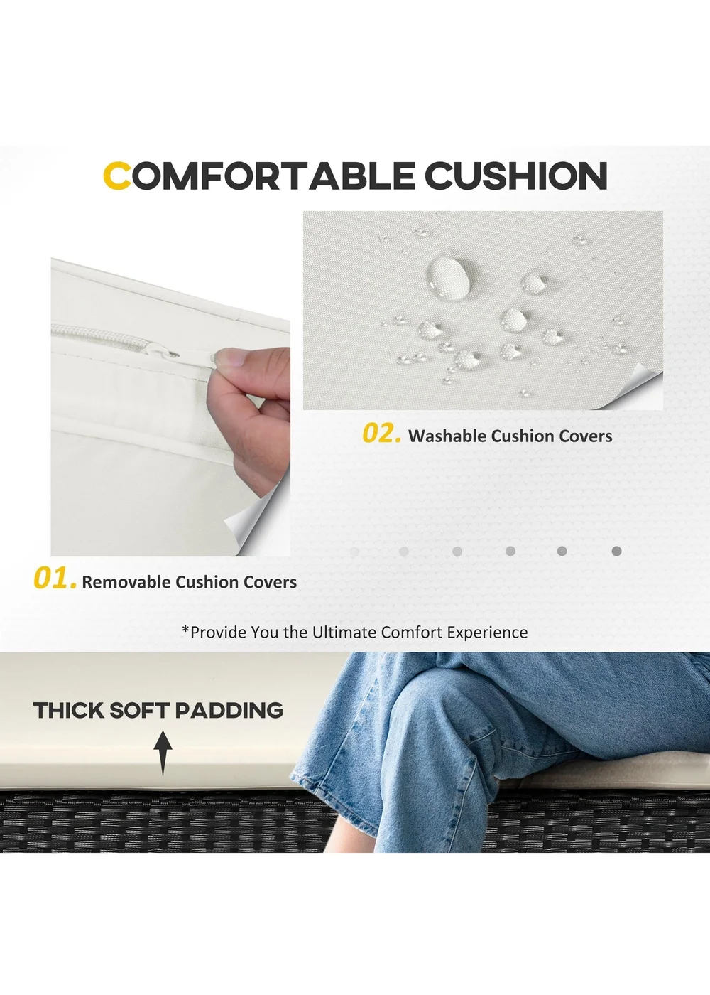 Outsunny 4 Pieces Outdoor PE Rattan Corner Sofa - One Size Image 5