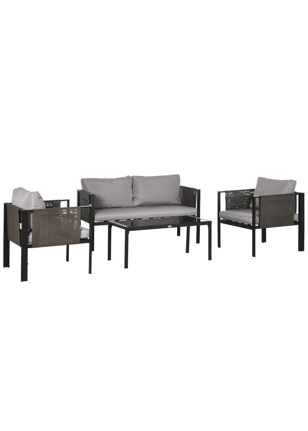 Outsunny 4 Piece Garden Sofa Set with Tempered Glass Coffee Table Padded Cushions - One Size Image 2