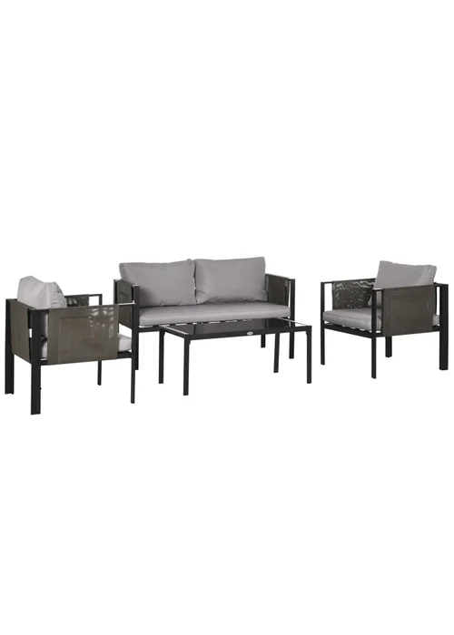 Outsunny 4 Piece Garden Sofa Set with Tempered Glass Coffee Table Padded Cushions - One Size Image 2