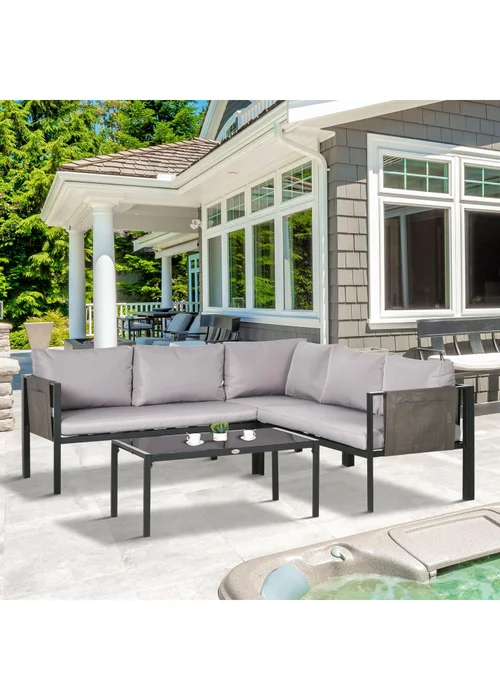 Outsunny 4 Piece Garden Furniture Set with Breathable Mesh Pocket Light Grey - One Size Image 1