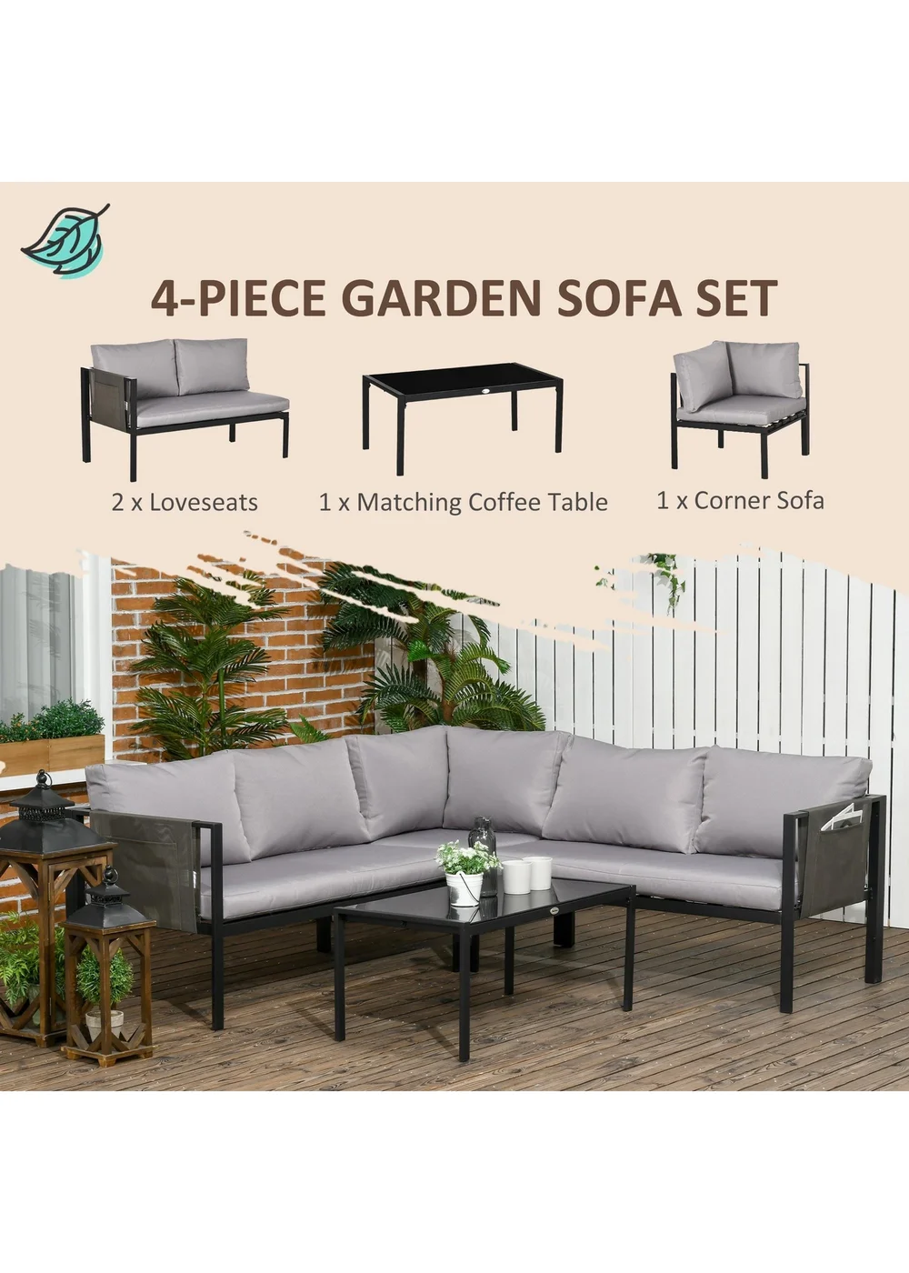 Outsunny 4 Piece Garden Furniture Set with Breathable Mesh Pocket Light Grey - One Size Image 4