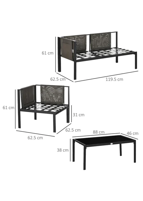 Outsunny 4 Piece Garden Furniture Set with Breathable Mesh Pocket Light Grey - One Size Image 3