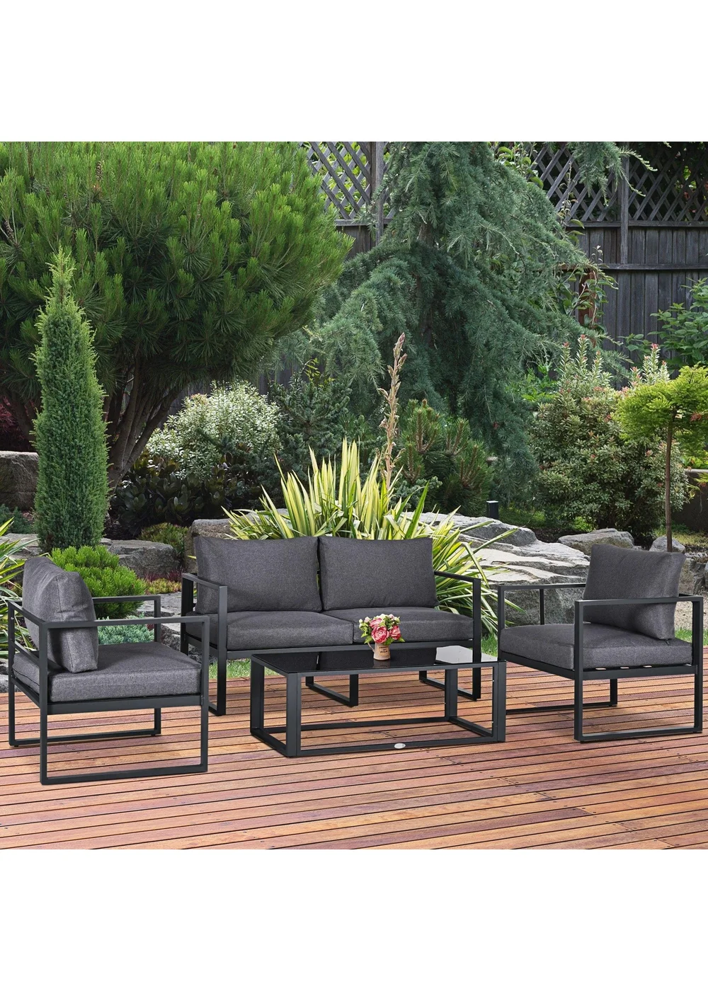 Outsunny 4 Pieces Garden Sectional Sofa Table Furniture Set Aluminium with Cushion - One Size Image 1