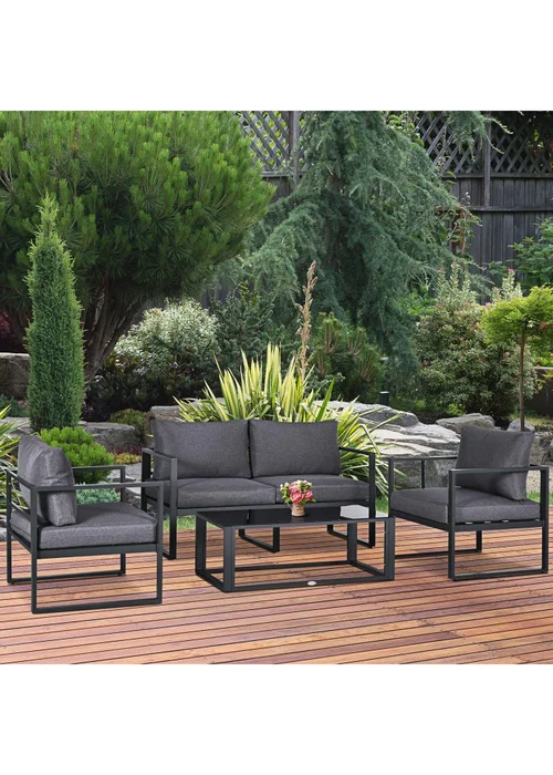 Outsunny 4 Pieces Garden Sectional Sofa Table Furniture Set Aluminium with Cushion - One Size Image 1