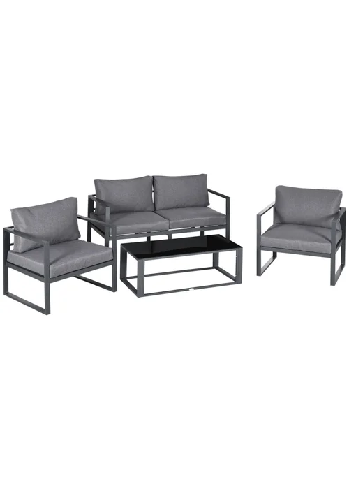 Outsunny 4 Pieces Garden Sectional Sofa Table Furniture Set Aluminium with Cushion - One Size Image 2
