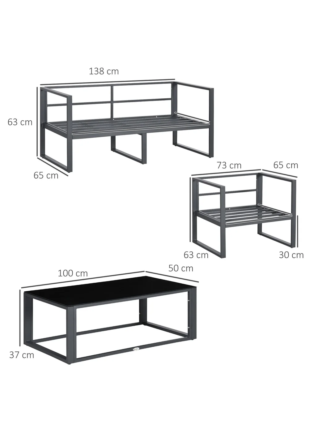 Outsunny 4 Pieces Garden Sectional Sofa Table Furniture Set Aluminium with Cushion - One Size Image 3