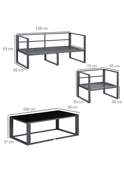 Outsunny 4 Pieces Garden Sectional Sofa Table Furniture Set Aluminium with Cushion - One Size Image 3