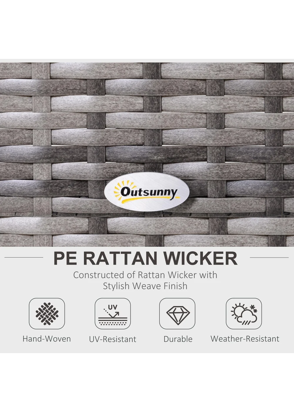 Outsunny Rattan Garden Furniture 4 Seaters - Grey - One Size Image 4