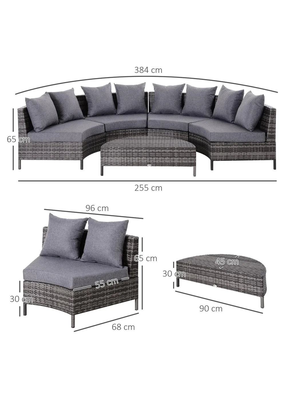 Outsunny Rattan Garden Furniture 4 Seaters - Grey - One Size Image 3