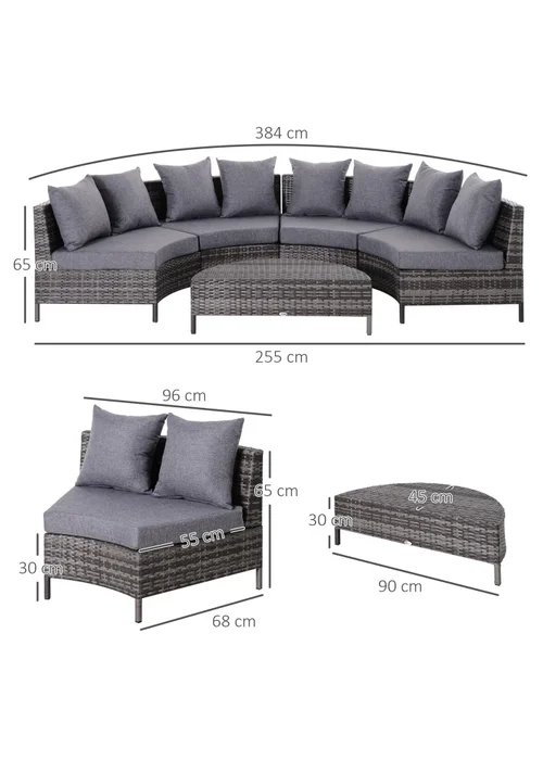 Outsunny Rattan Garden Furniture 4 Seaters - Grey - One Size Image 3