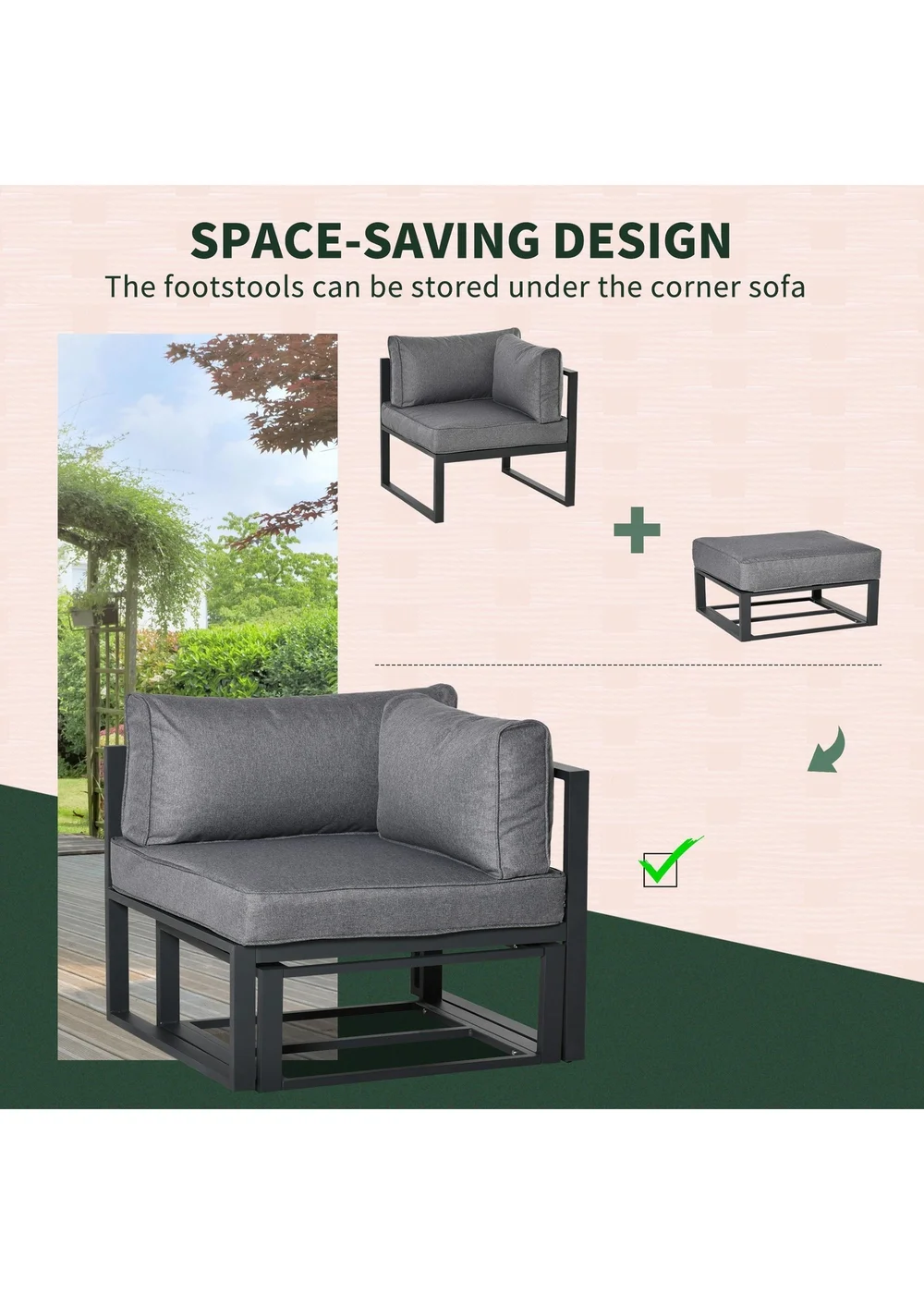 Outsunny 6 PCs Garden Daybed Aluminum Sectional Sofa Set- Grey - One Size Image 5