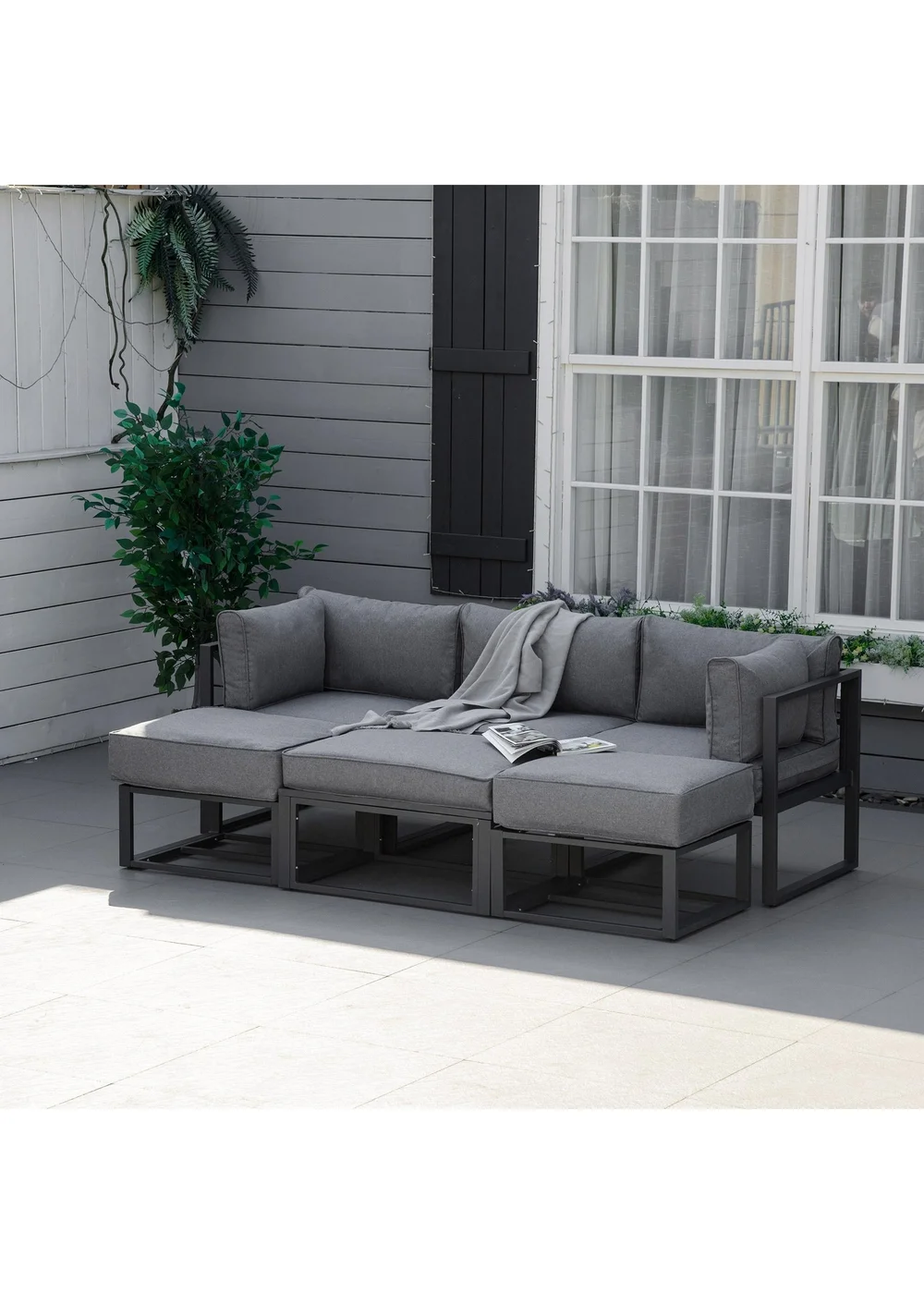 Outsunny 6 PCs Garden Daybed Aluminum Sectional Sofa Set- Grey - One Size Image 2
