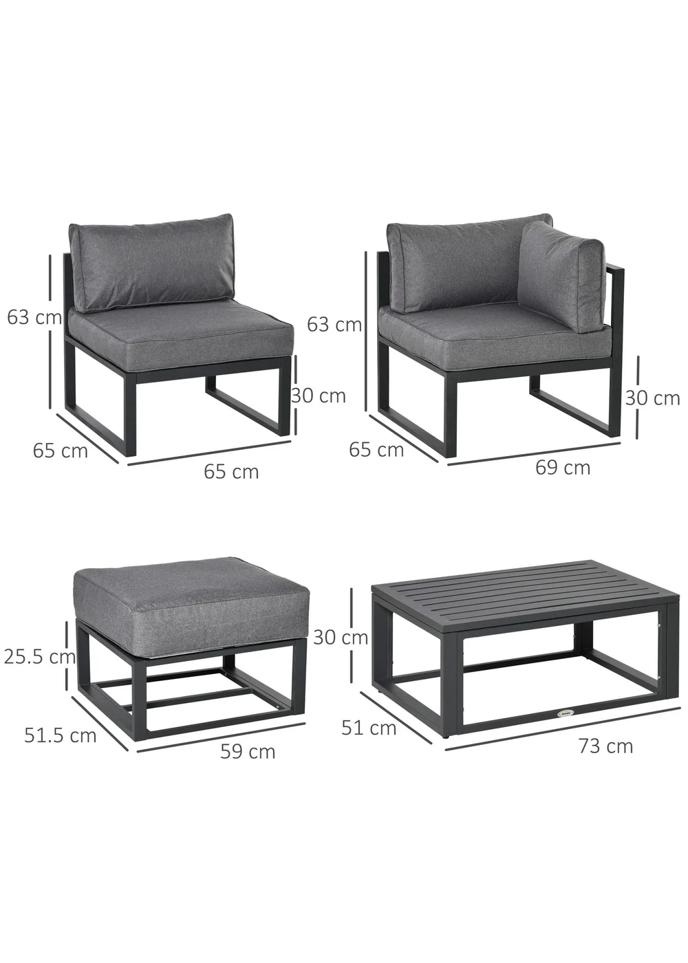 Outsunny 6 PCs Garden Daybed Aluminum Sectional Sofa Set- Grey - One Size Image 3