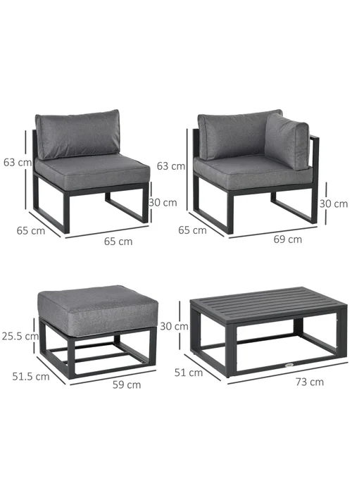 Outsunny 6 PCs Garden Daybed Aluminum Sectional Sofa Set- Grey - One Size Image 3