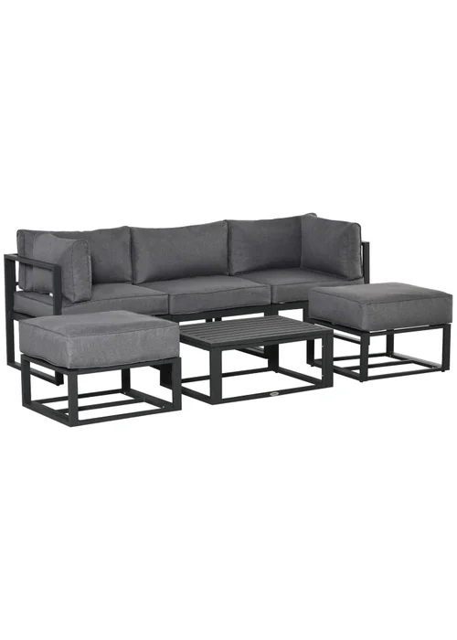 Outsunny 6 PCs Garden Daybed Aluminum Sectional Sofa Set- Grey - One Size Image 1