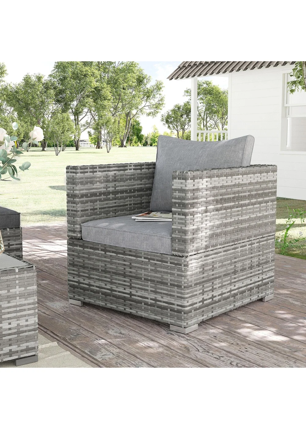 Outsunny Single Seater Rattan Chair Sofa with Cushions - One Size Image 1