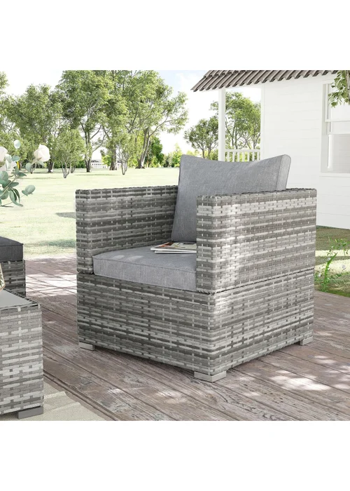Outsunny Single Seater Rattan Chair Sofa with Cushions - One Size Image 1