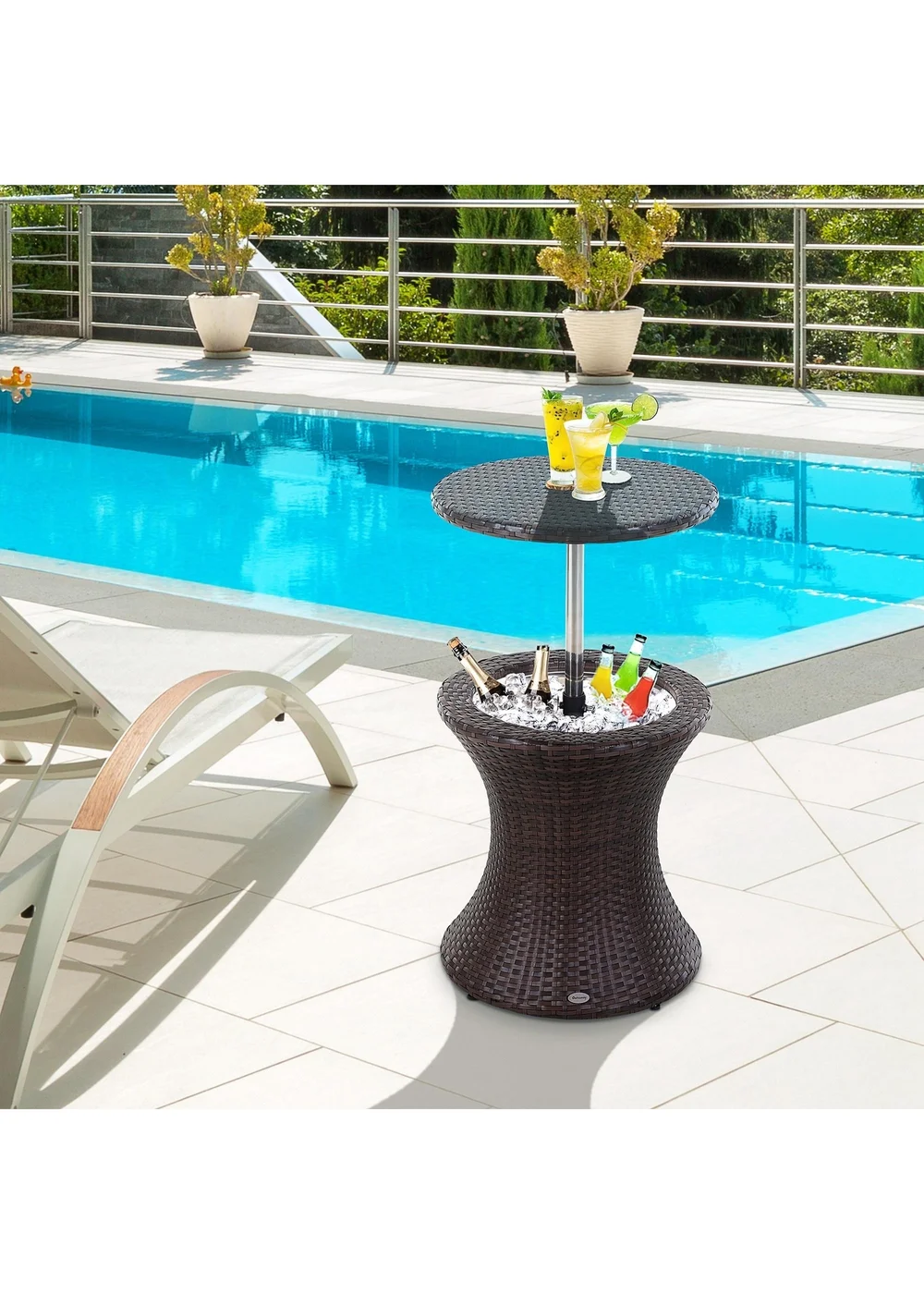 Outsunny Rattan Ice Bucket Activity Bar Cooler Table - One Size Image 1