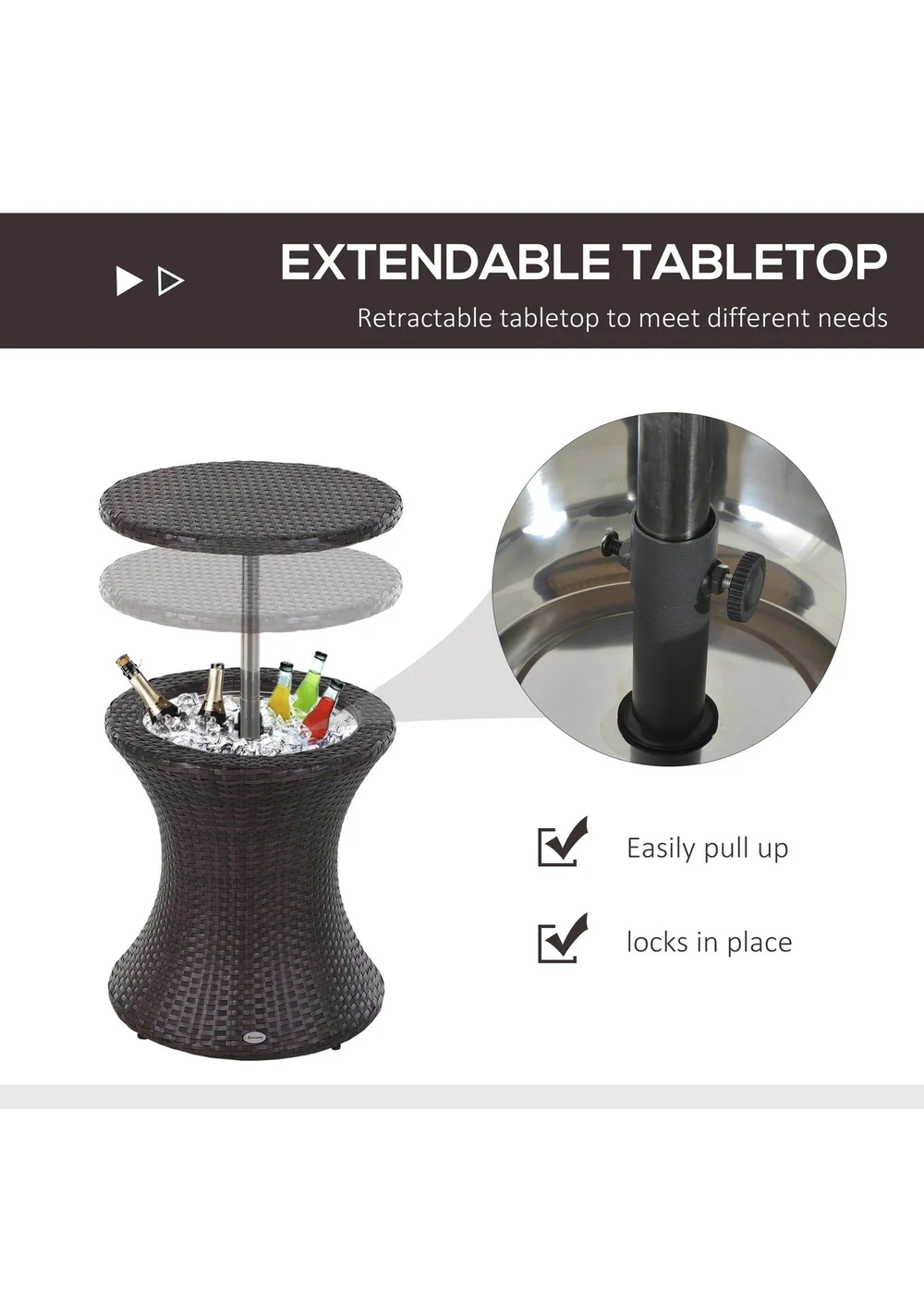 Outsunny Rattan Ice Bucket Activity Bar Cooler Table - One Size Image 4