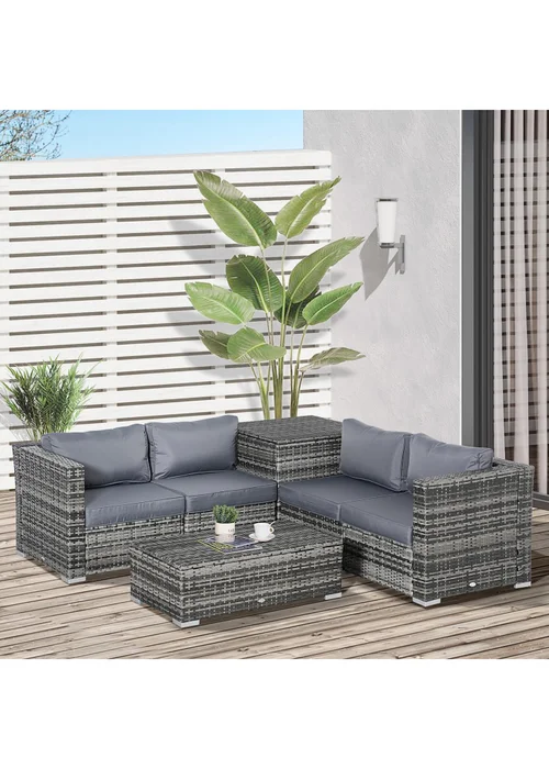 Outsunny 6PC Rattan Corner Sofa Set - Grey - One Size Image 2