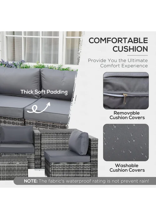 Outsunny 6PC Rattan Corner Sofa Set - Grey - One Size Image 5