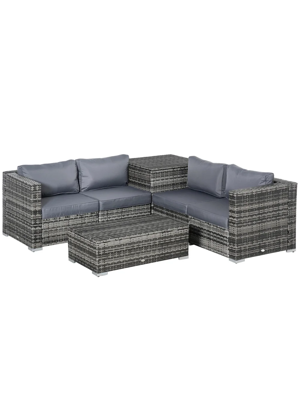 Outsunny 6PC Rattan Corner Sofa Set - Grey - One Size Image 1