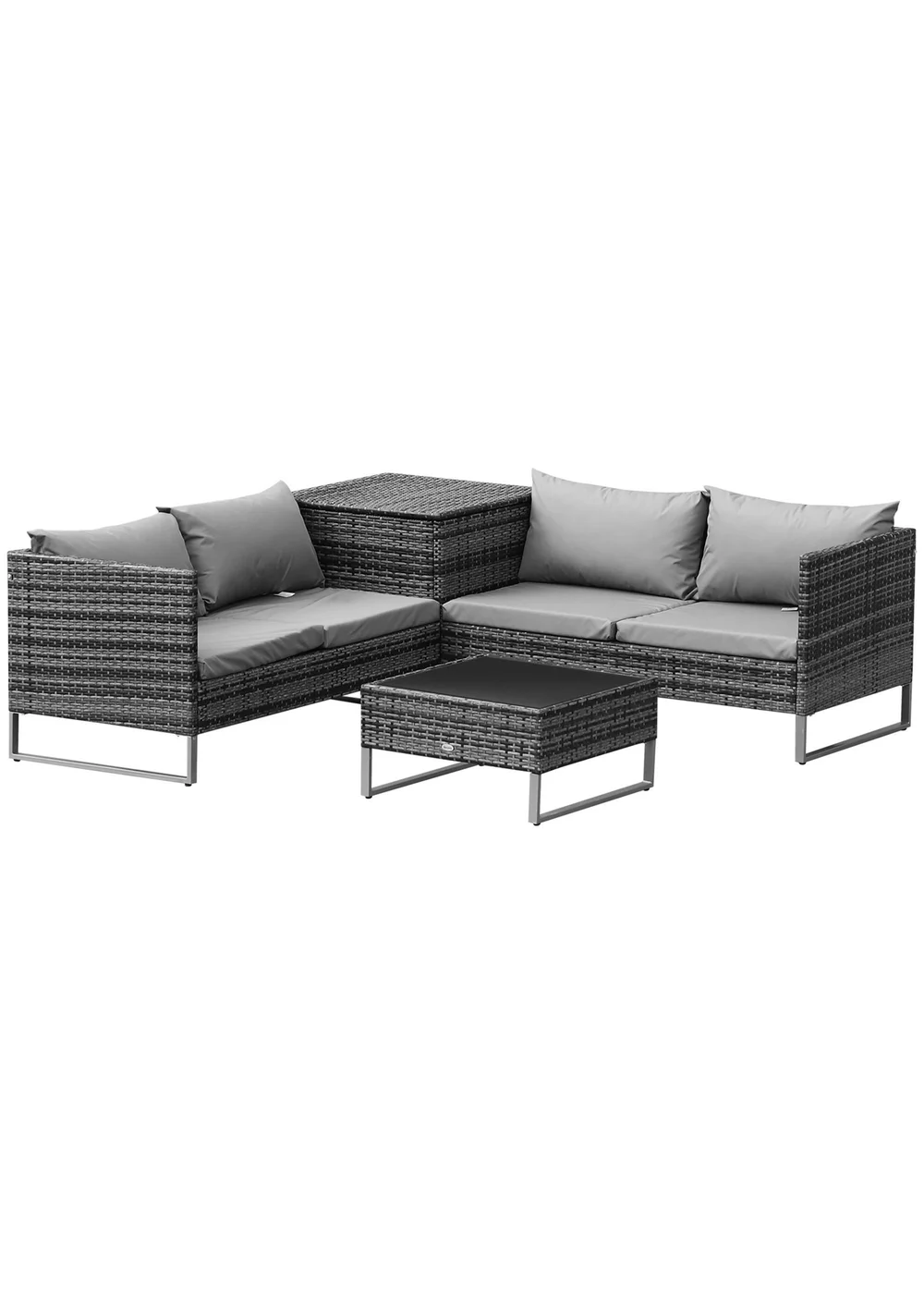 Outsunny 4 PCs Garden Rattan Wicker Outdoor Furniture - Mixed Grey - One Size Image 2