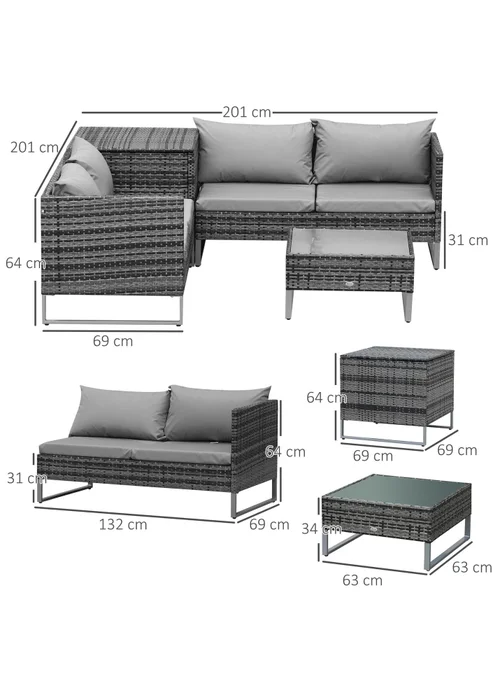 Outsunny 4 PCs Garden Rattan Wicker Outdoor Furniture - Mixed Grey - One Size Image 3