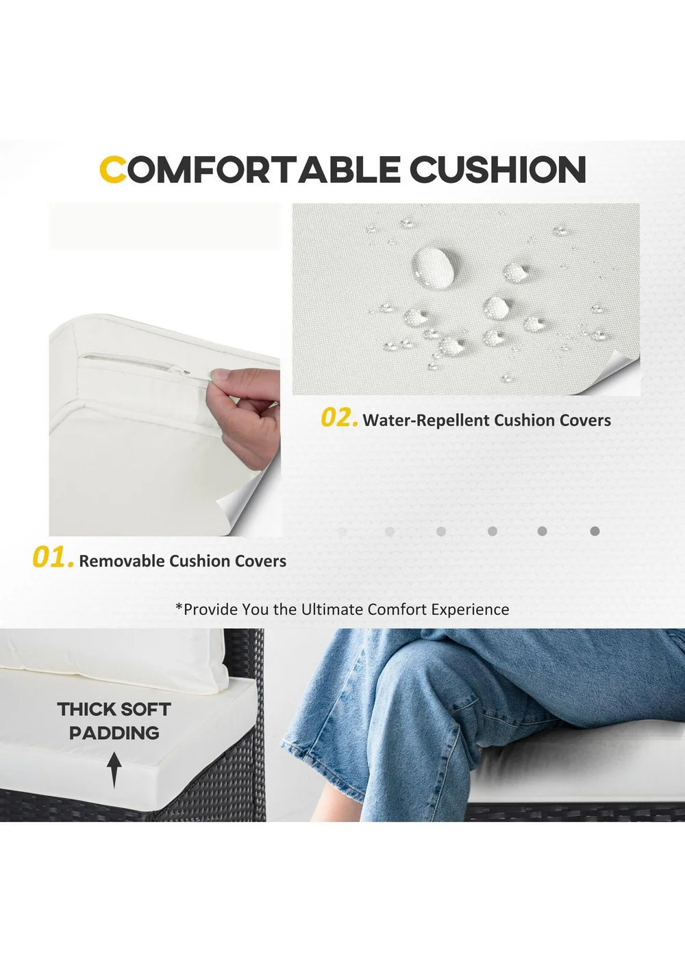 Outsunny 6PC Rattan Corner Sofa Set - Black - One Size Image 5