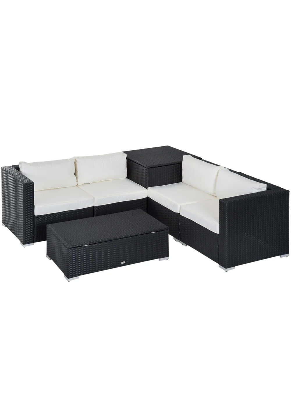 Outsunny 6PC Rattan Corner Sofa Set - Black - One Size Image 1