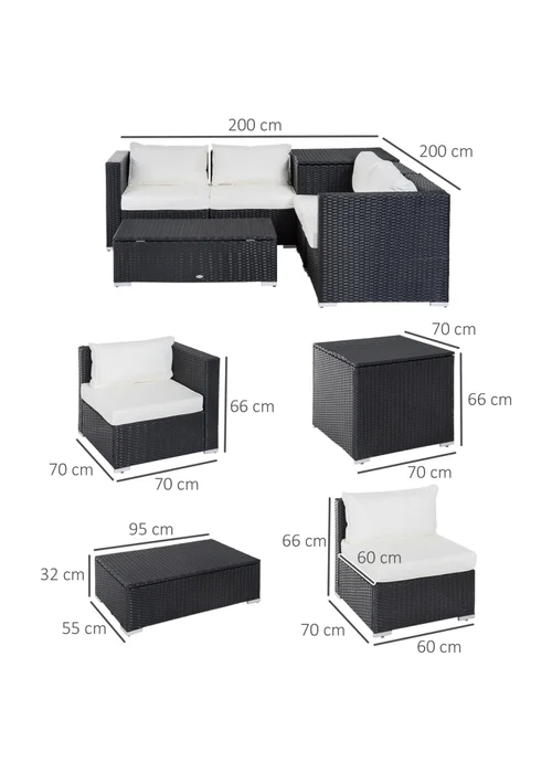Outsunny 6PC Rattan Corner Sofa Set - Black - One Size Image 3