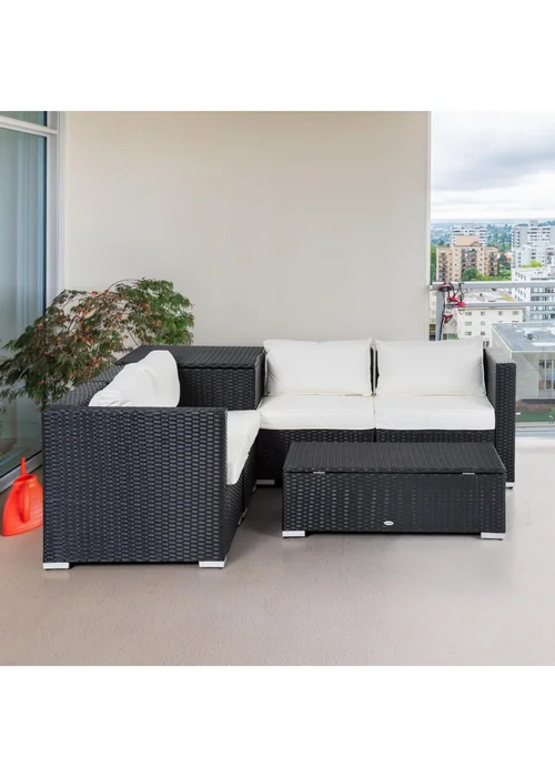 Outsunny 6PC Rattan Corner Sofa Set - Black - One Size Image 2