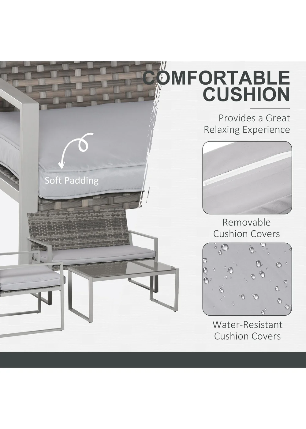 Outsunny 4PC Rattan Garden Furniture Set - Grey - One Size Image 4