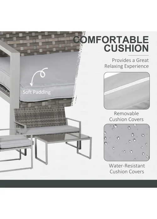 Outsunny 4PC Rattan Garden Furniture Set - Grey - One Size Image 4
