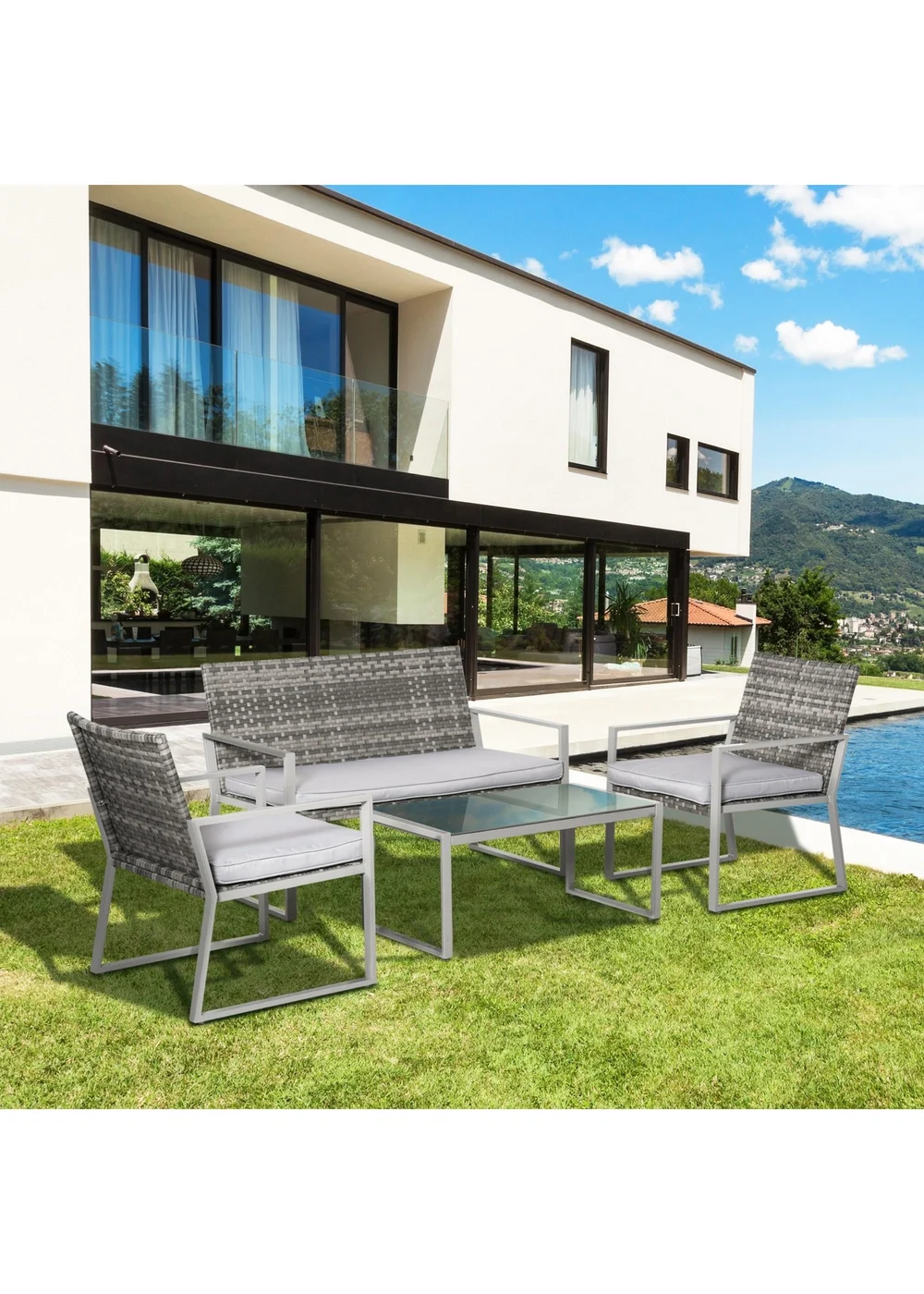 Outsunny 4PC Rattan Garden Furniture Set - Grey - One Size Image 1