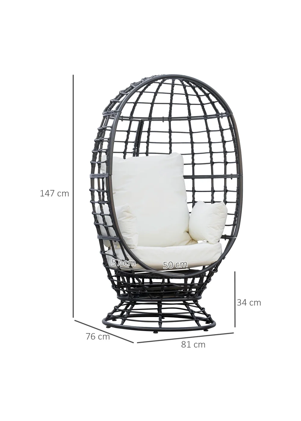 Outsunny Rattan Swivel Egg Chair - Black - One Size Image 3