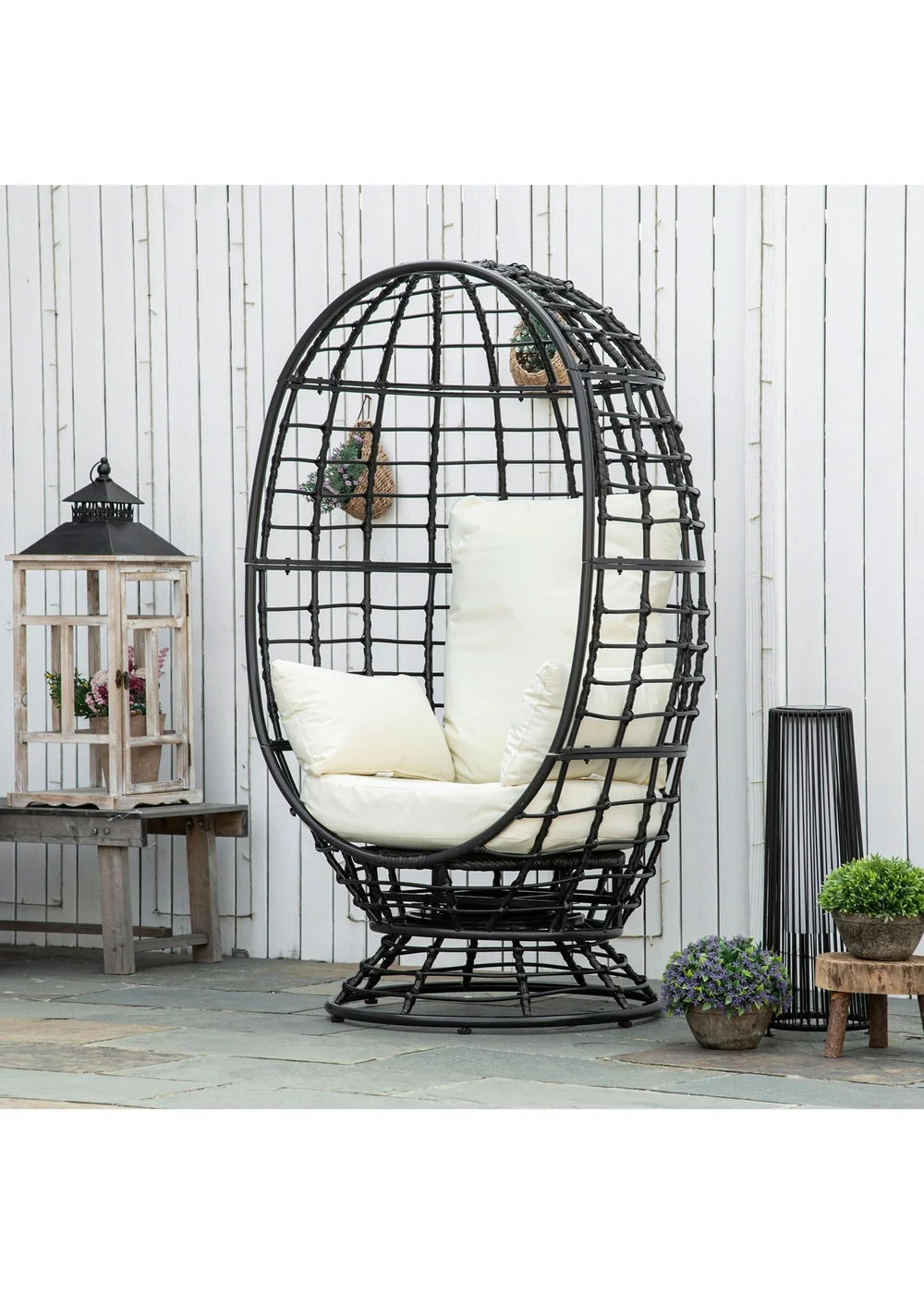 Outsunny Rattan Swivel Egg Chair - Black - One Size Image 1