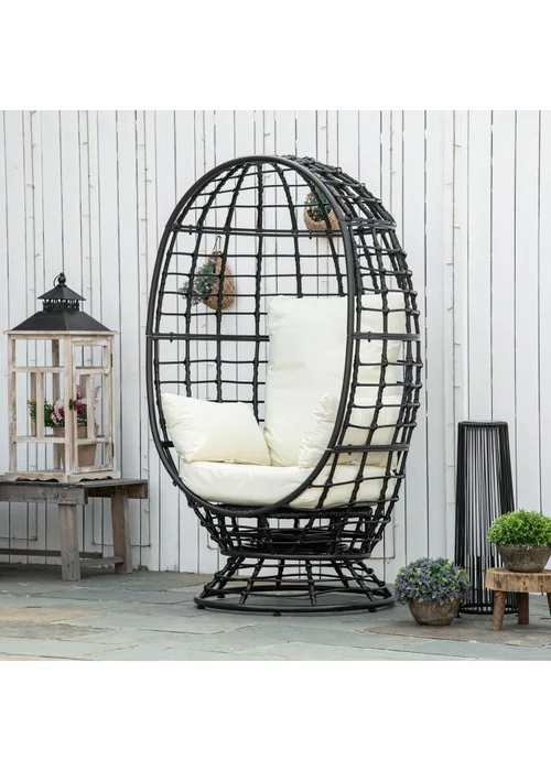 Outsunny Rattan Swivel Egg Chair - Black - One Size Image 1