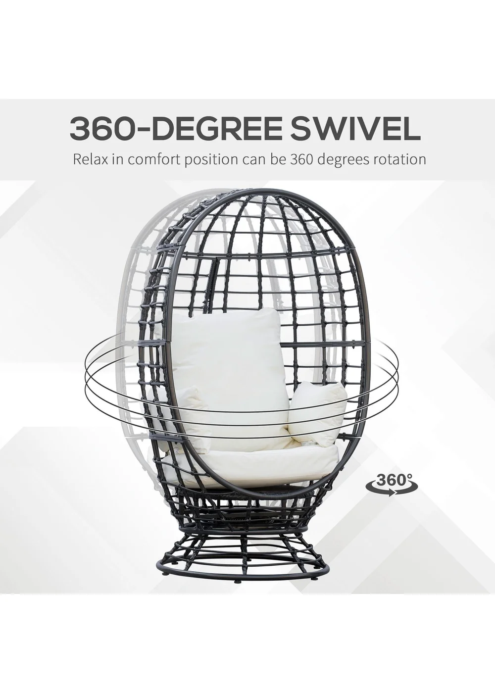 Outsunny Rattan Swivel Egg Chair - Black - One Size Image 4